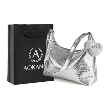 AOKANG Cow Leather Shoulder Bag Women's Starlight Silver/Classic Black