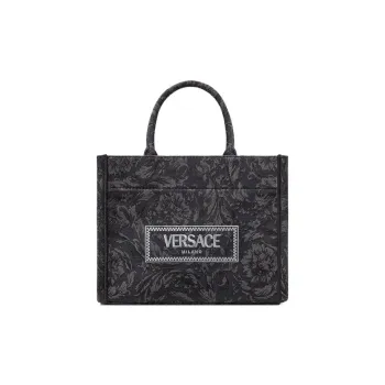 VERSACE Barocco Canvas Tote Bag Shopping Bag Handbag Small Size Women's Black