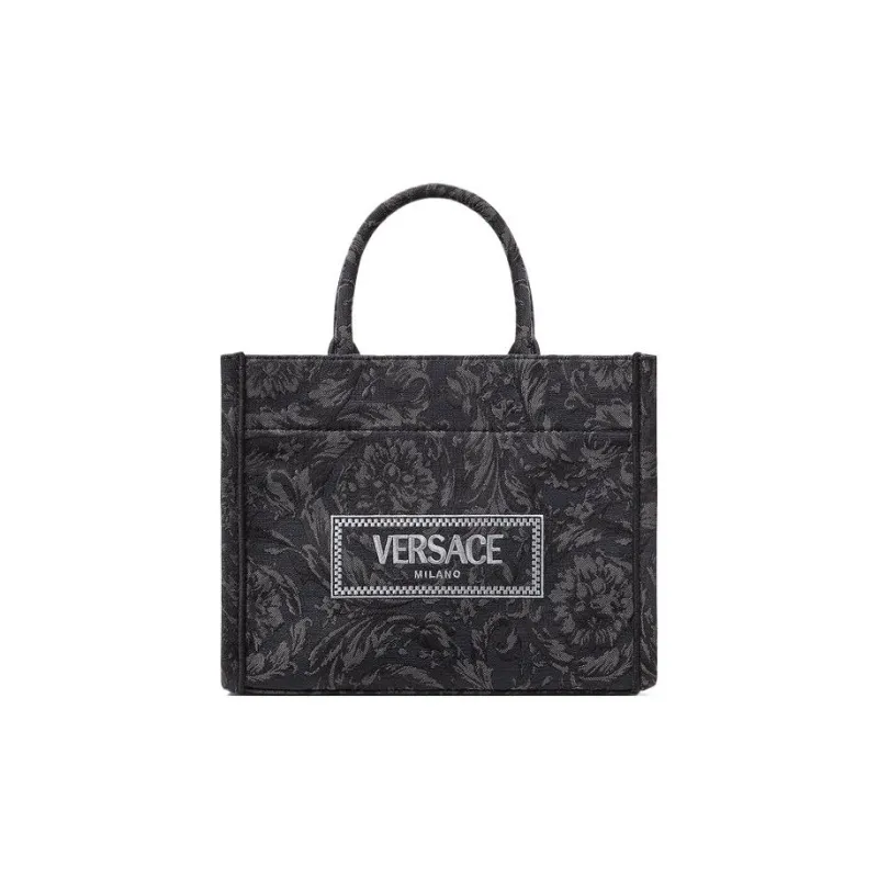 VERSACE Barocco Canvas Tote Bag Shopping Bag Handbag Small Size Women's Black-0