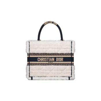 DIOR BookTote Shearling Tote Bag Shopping Bag Handbag Small Size Women's White