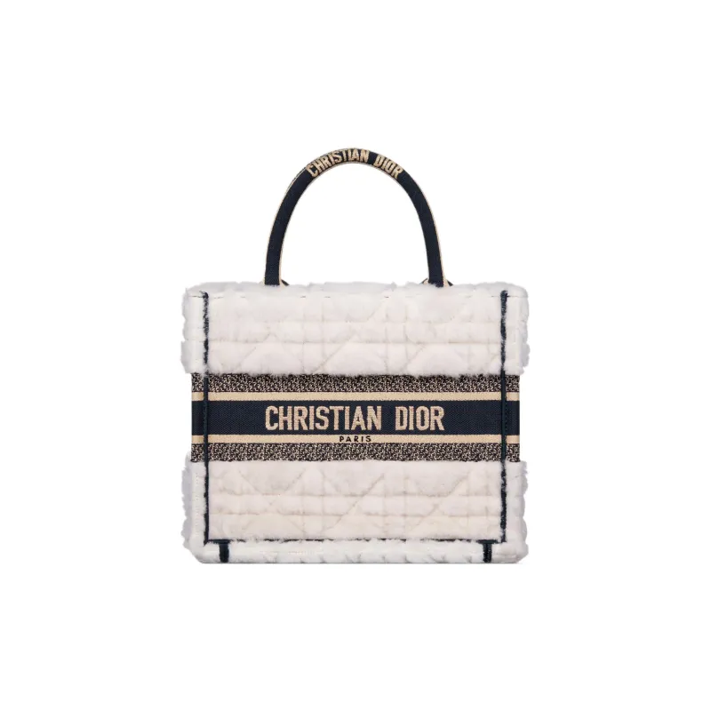 DIOR BookTote Shearling Tote Bag Shopping Bag Handbag Small Size Women's White-0