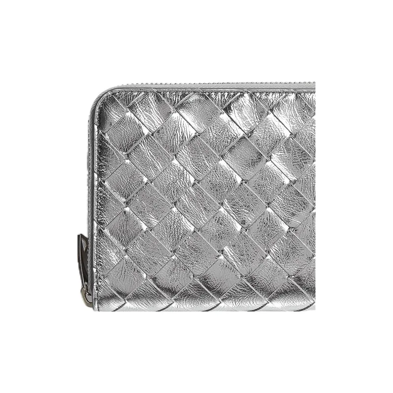 Bottega Veneta Zip Around Wallet Intrecciato Silver-3