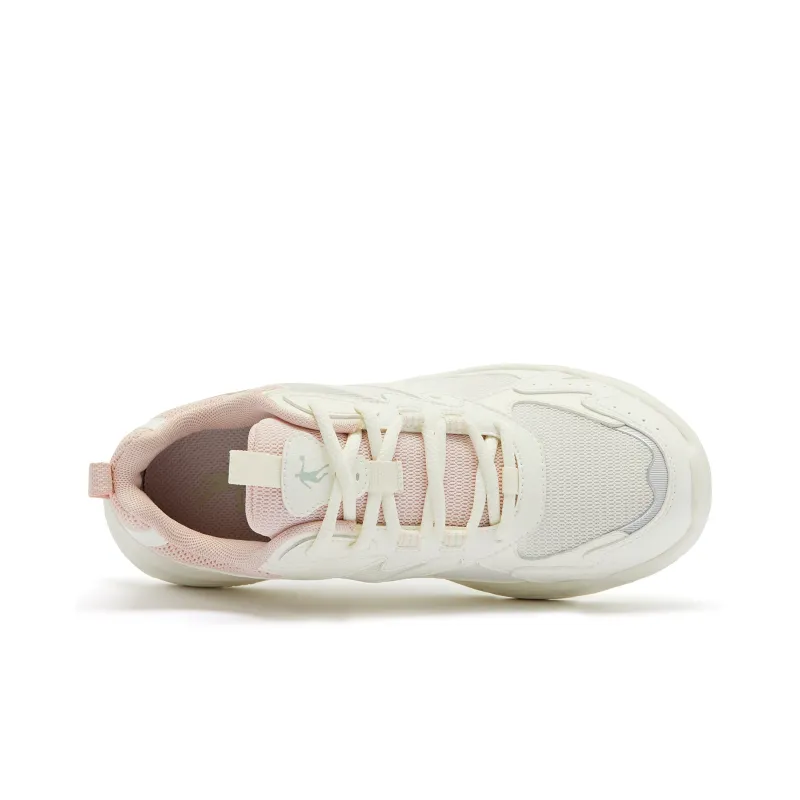 QIAODAN Shock Absorbers Slip Resistant, Abrasion Resistant, Lightweight Low Top Running Shoes Women's Ivory Peach Pink-3
