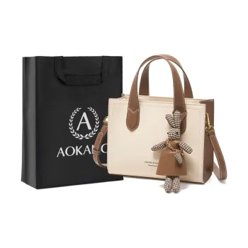 AOKANG Cow Leather Tote Bag, Shopping Bag, Shoulder Bag, Handbag Women's Misty Rain White/Night Black