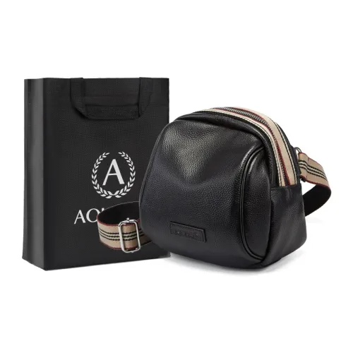 AOKANG Cow Leather With Synthetic Leather Sling Bag, Dome Bag, One Shoulder Crossbody Bag Medium Size Unisex Black/Ecru