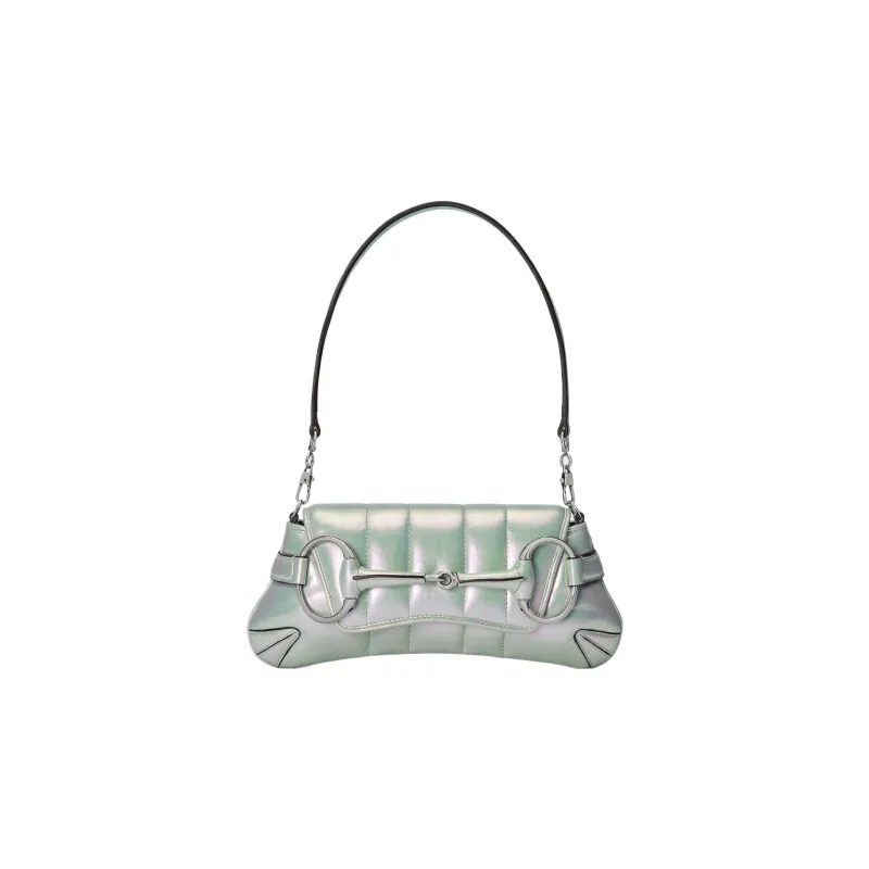 GUCCI HORSEBIT CHAIN Leather Shoulder Bag Handheld Shoulder Bag Women's Iridescent Green-2
