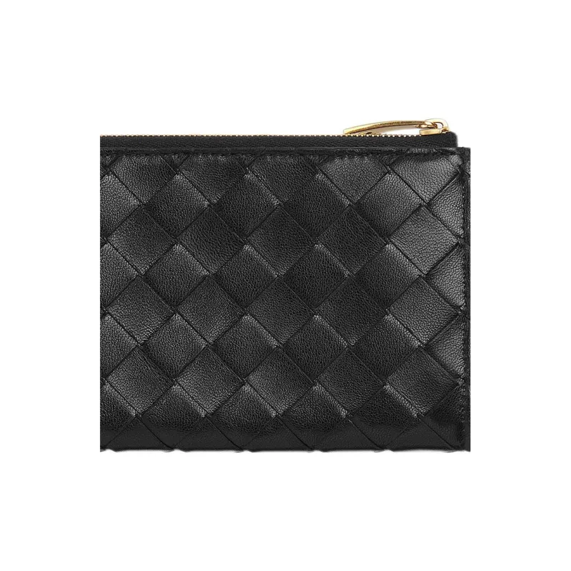 Bottega Veneta Lambskin Patch Calfskin Wallet Women's Black-4