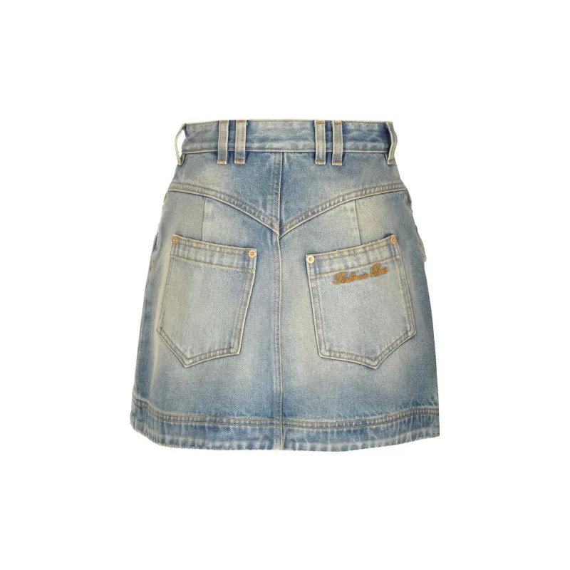 BALMAIN Western High Waist A Line Denim Mini Skirt-1