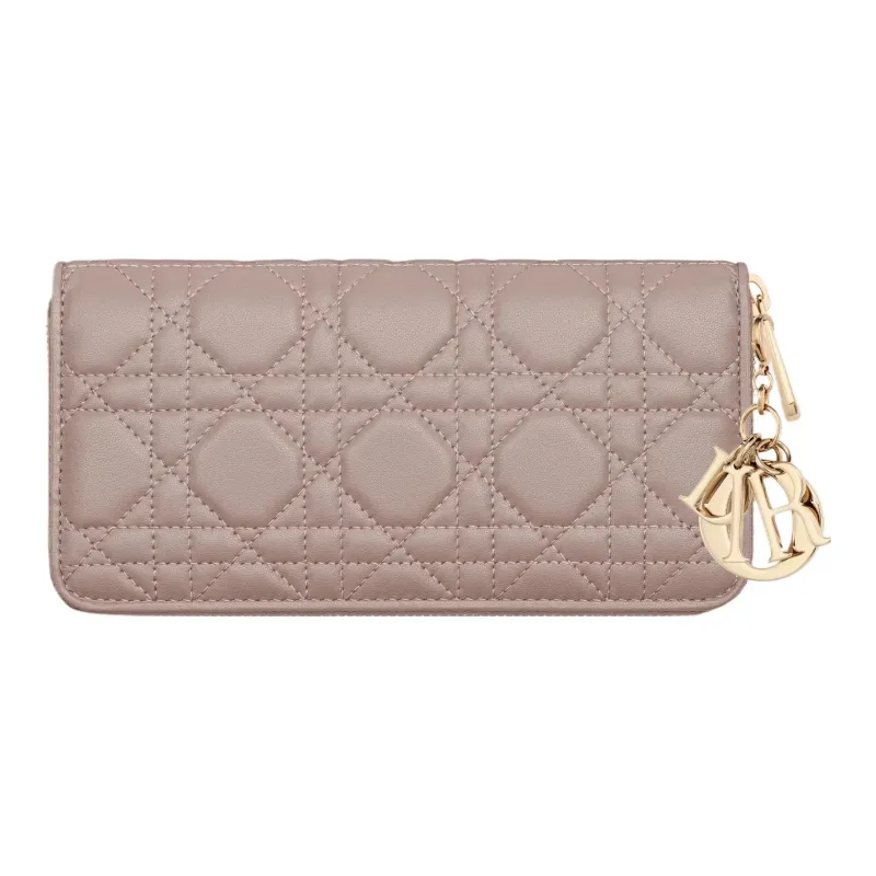 DIOR Lady Dior Lambskin Card Holders Clutches Wallets Women's Taupe-2