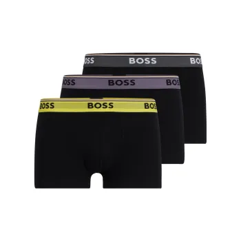 HUGO BOSS Three-Pack Of Stretch-Cotton Trunks With Logo Waistbands Boxer Shorts Men's 1 Set Of 3 Packs Black
