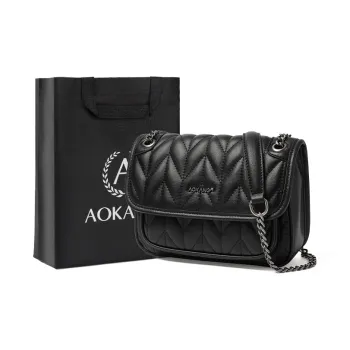 AOKANG Cow Leather Shoulder Bag With Diamond Pattern Chain, Crossbody Bag Regular Women's Classic Black/Milkshake White