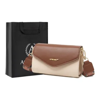 AOKANG Cow Leather Small Square Bag Commute Shoulder Bag Crossbody Bag Regular Women's Coffee & Milkshake White/Coffee
