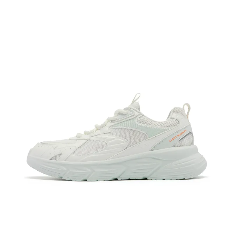 QIAODAN Cushioned Slip Resistant Abrasion Resistant Breathable Low Top Running Shoes Women's White Green-0
