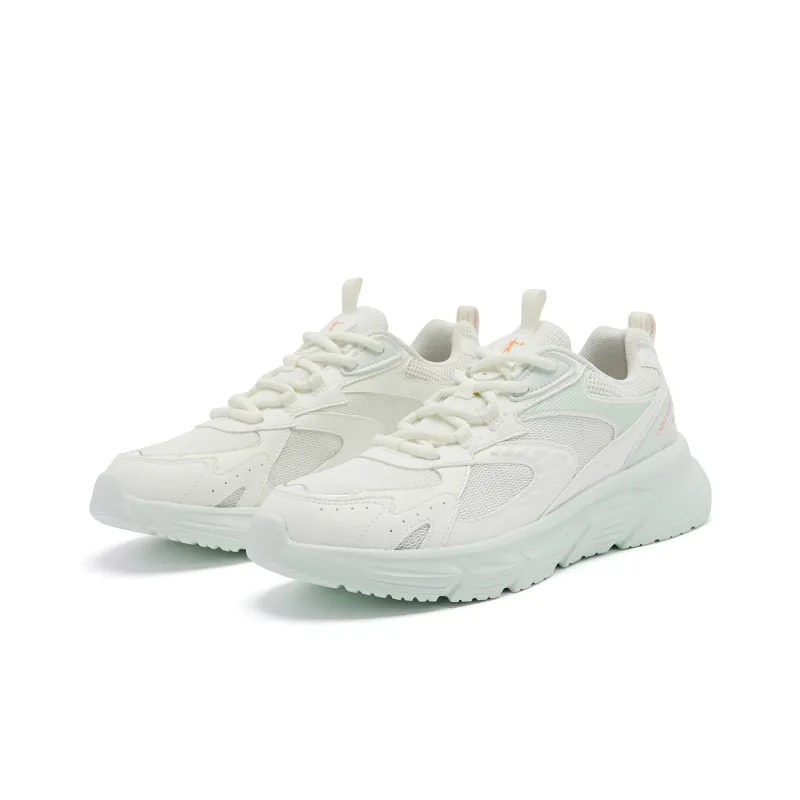 QIAODAN Cushioned Slip Resistant Abrasion Resistant Breathable Low Top Running Shoes Women's White Green-2