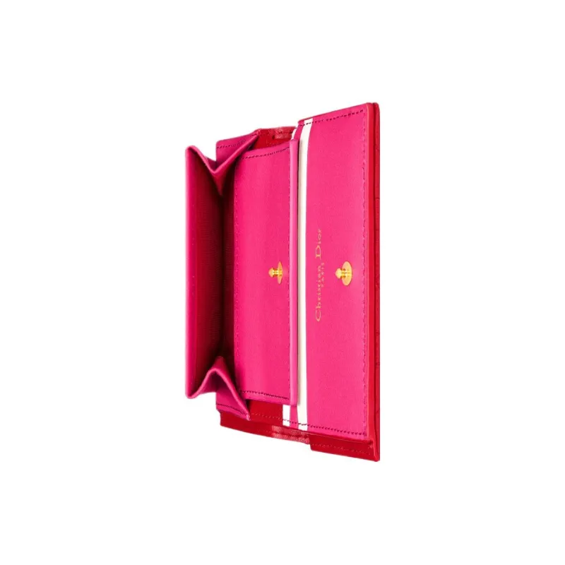 DIOR Caro Calfskin Wallet Mini Women's Red-3