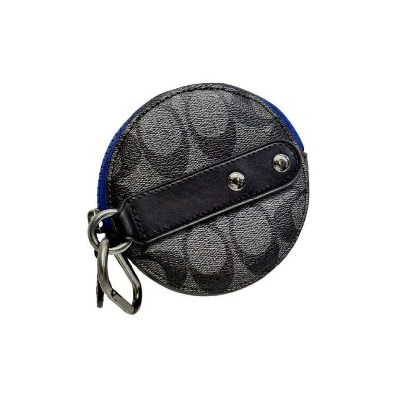 COACH Canvas With Calfskin Coin Box Coin Purse Trumpets Men's Black Monogram-2