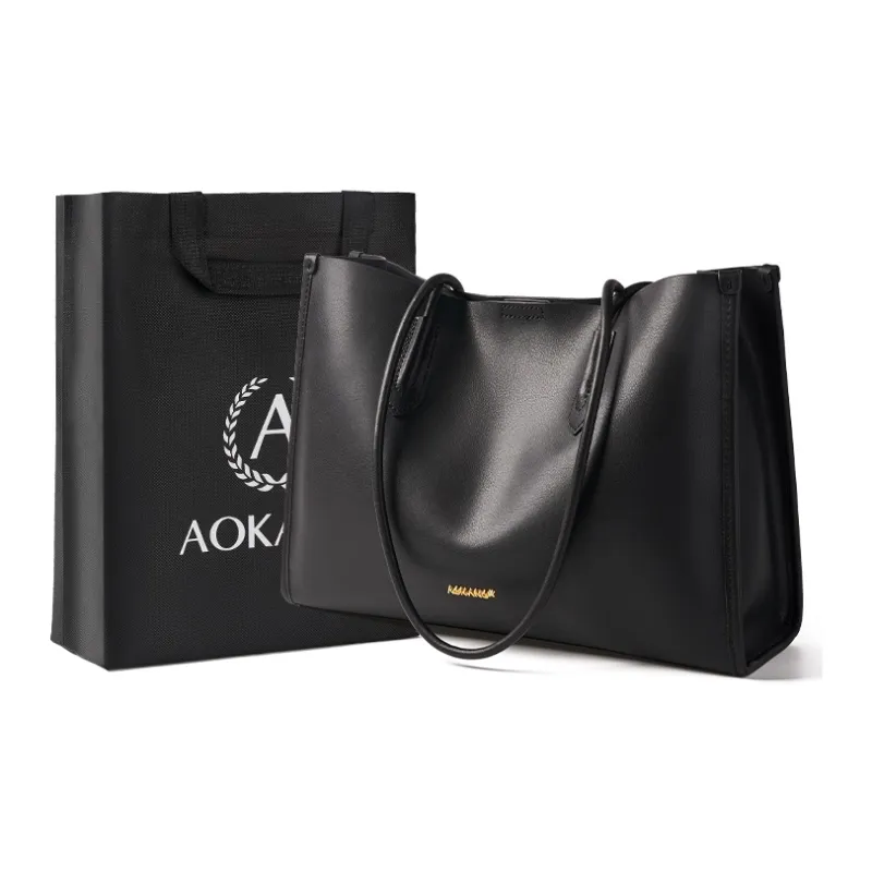 AOKANG Cow Leather Tote Bag, Schooling Bag, Commute Bag, Shoulder Bag Women's Gold Brown/Chestnut Brown/Classic Black-16