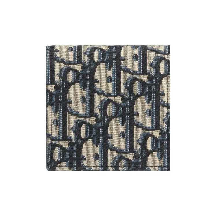DIOR Oblique Jacquard Fabric Coin Purse Men's Beige & Black-2