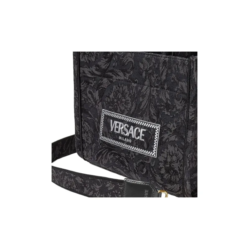 VERSACE Barocco Canvas Tote Bag Shopping Bag Handbag Small Size Women's Black-3