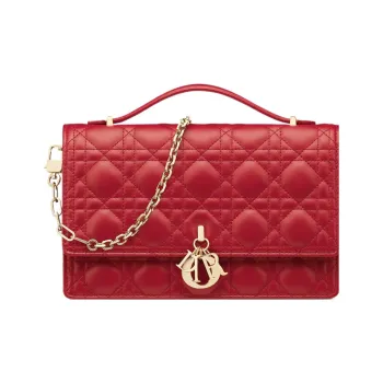 DIOR Lambskin Shoulder Bag Crossbody Bag Handbag Women's Isolated Heather Red