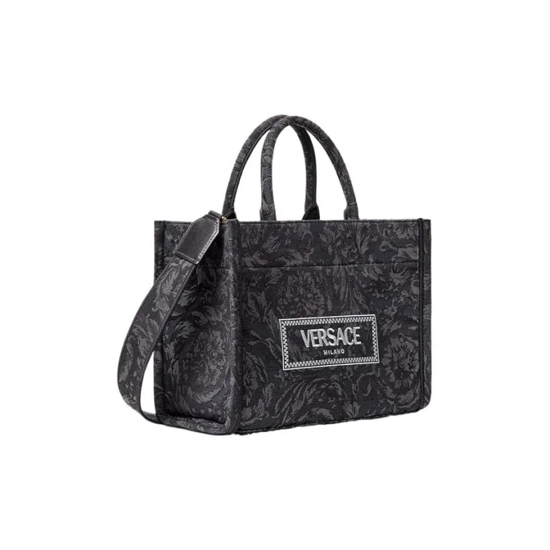 VERSACE Barocco Canvas Tote Bag Shopping Bag Handbag Small Size Women's Black-1
