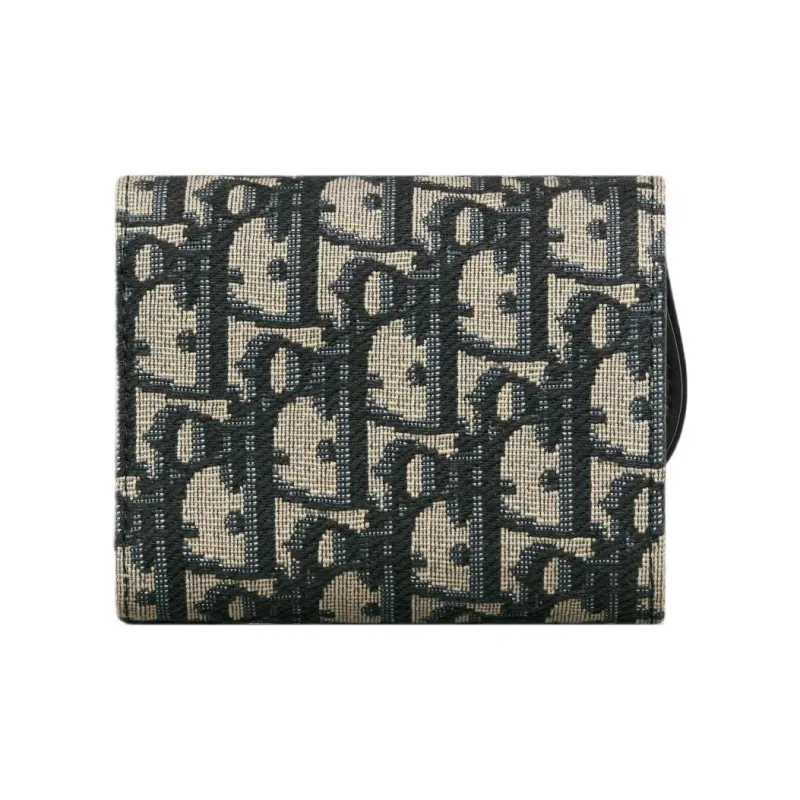 DIOR Saddle Oblique Jacquard Fabric Saddle Wallet Women's Black & Beige-2