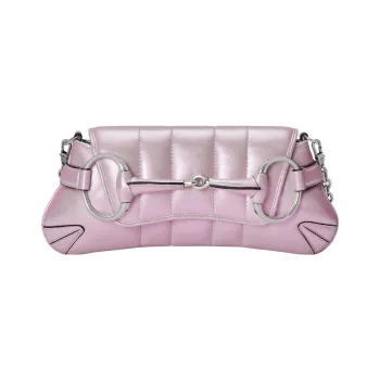 GUCCI HORSEBIT CHAIN Leather Shoulder Bag Handheld Shoulder Bag Women's Iridescent Pink