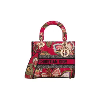 DIOR Lady D Lite Embroidery Dior Bag Shoulder Bag Crossbody Bag Handbag Medium Size Women's Red Multicolor