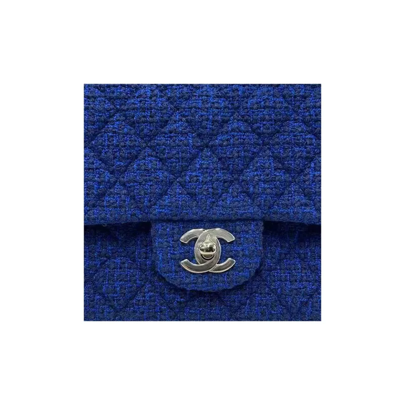 CHANEL Classic Flap CF Twill Soft Woolen & Metal Shoulder Bag, Crossbody Bag Women's Dark Blue-1