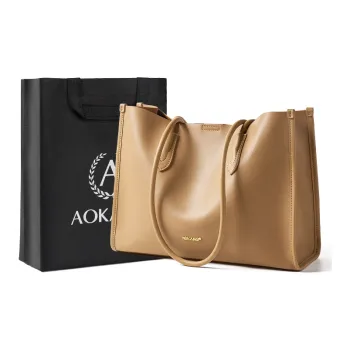 AOKANG Cow Leather Tote Bag, Schooling Bag, Commute Bag, Shoulder Bag Women's Gold Brown/Chestnut Brown/Classic Black