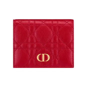 DIOR Caro Calfskin Wallet Mini Women's Red