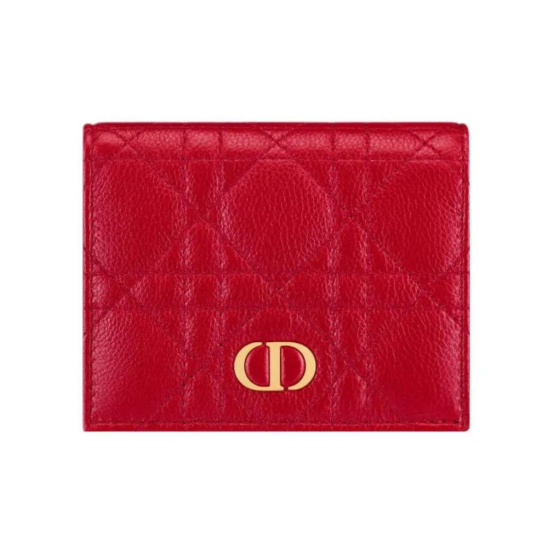 DIOR Caro Calfskin Wallet Mini Women's Red-0