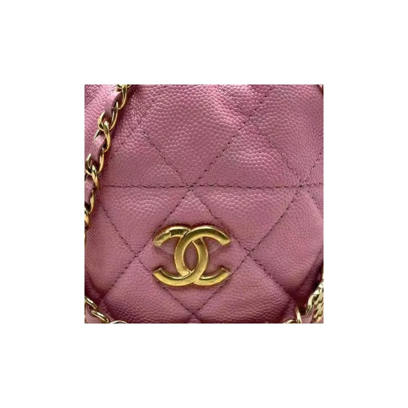 CHANEL Litchi Grain Embossed Calfskin Bucket Bag, One Shoulder Crossbody Clutch Women's Pink-1