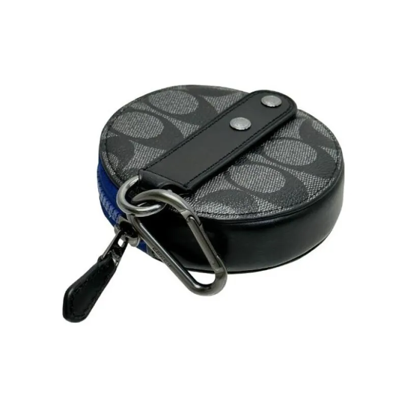 COACH Canvas With Calfskin Coin Box Coin Purse Trumpets Men's Black Monogram-3