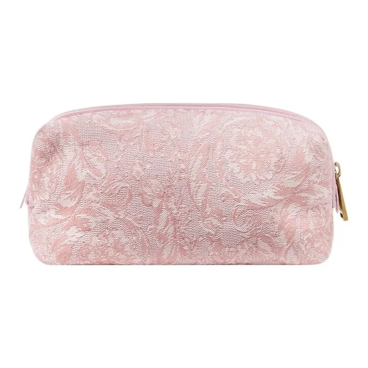 VERSACE Barocco Jacquard Fabric Canvas With Leather Makeup Bag Women's Pink-1