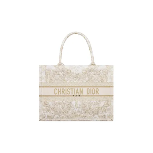 DIOR Embroidery Tote Bag, Shopping Bag, Handbag Medium Size Women's Gold & White