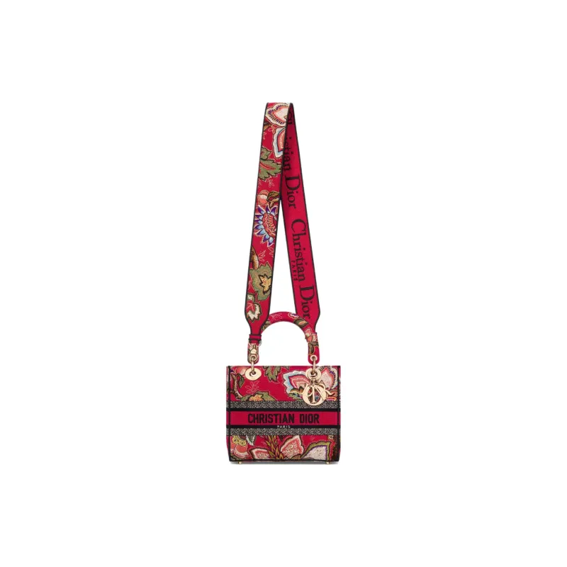DIOR Lady D Lite Embroidery Dior Bag Shoulder Bag Crossbody Bag Handbag Medium Size Women's Red Multicolor-2