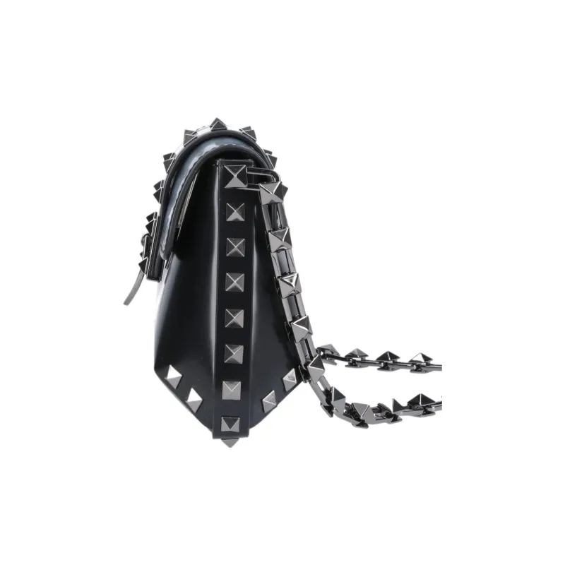 Valentino Rockstud Leather Shoulder Bag, Handbag Women's Black-3