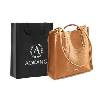 AOKANG Cow Leather Handbag, Shoulder Bag Women's Cookie/Milk Tea/Classic Black