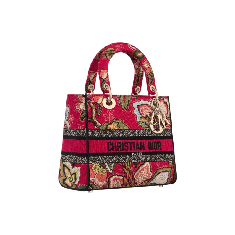 DIOR Lady D Lite Embroidery Dior Bag Shoulder Bag Crossbody Bag Handbag Medium Size Women's Red Multicolor-1
