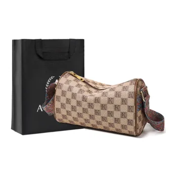 AOKANG PVC Synthetic Leather Pillow Bag Crossbody Bag Cylinder Bag Boston Bag Women's Khaki Coffee/Coffee Cream Apricot