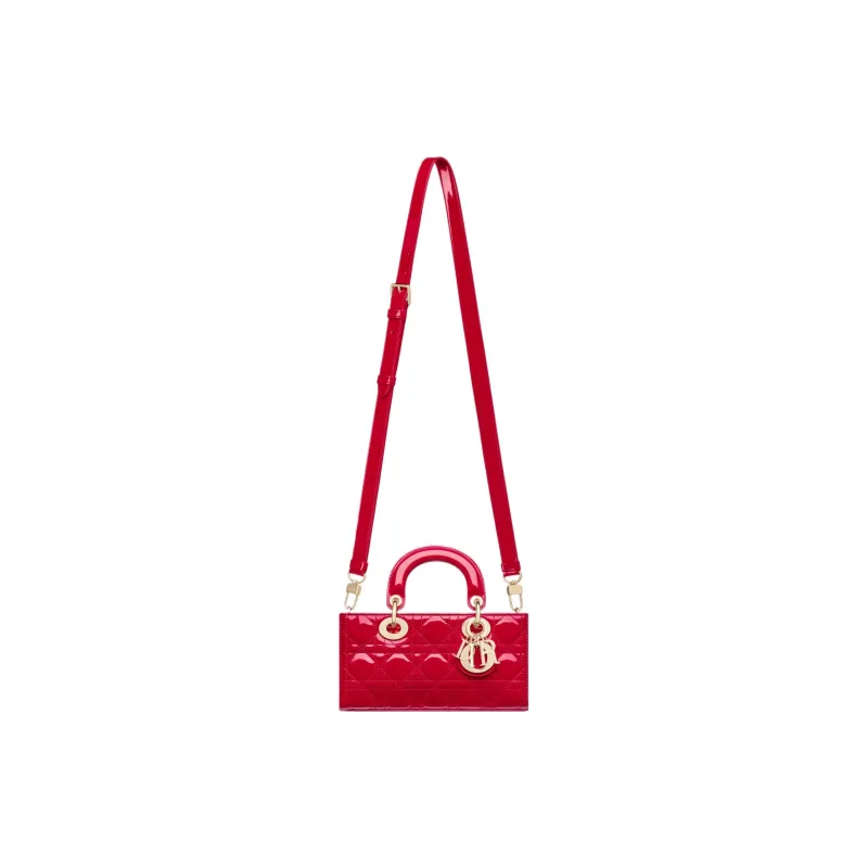 DIOR Lady D-JOY Patent Leather Cowhide Dior Bag Shoulder Bag Crossbody Bag Handbag Small Size Women's Red-2