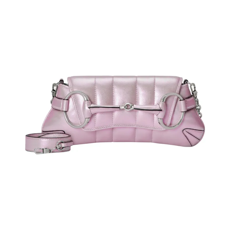 GUCCI HORSEBIT CHAIN Leather Shoulder Bag Handheld Shoulder Bag Women's Iridescent Pink-1