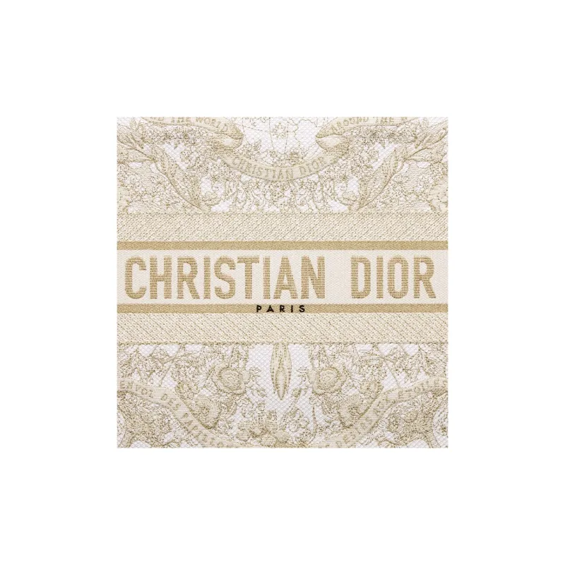 DIOR Embroidery Tote Bag, Shopping Bag, Handbag Medium Size Women's Gold & White-4