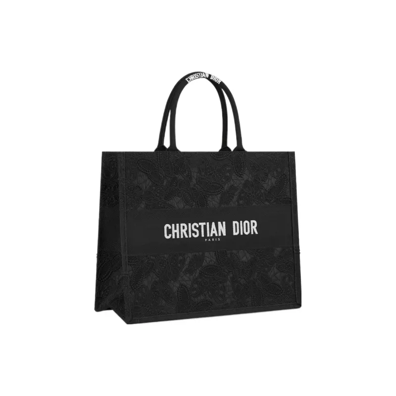 DIOR BookTote Embroidery Tote Bag Shopping Bag Handbag Large Size Women's Black-1