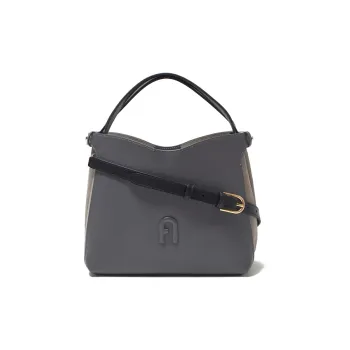 Furla Primula Leather Hobo Bag Shoulder Bag Crossbody Handbag Small Size Women's Cool Gray & Brown