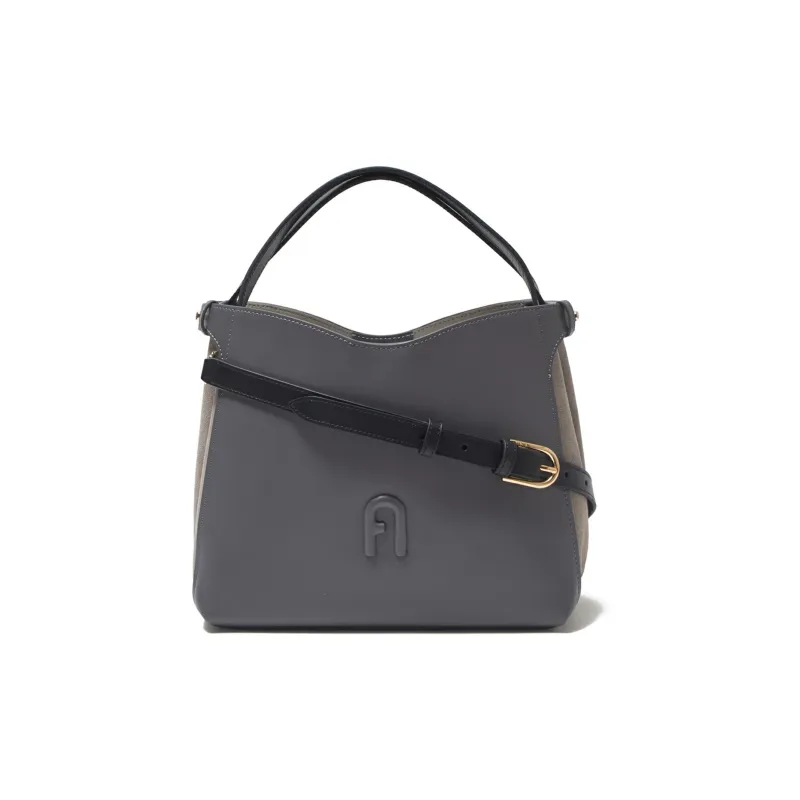 Furla Primula Leather Hobo Bag Shoulder Bag Crossbody Handbag Small Size Women's Cool Gray & Brown-0