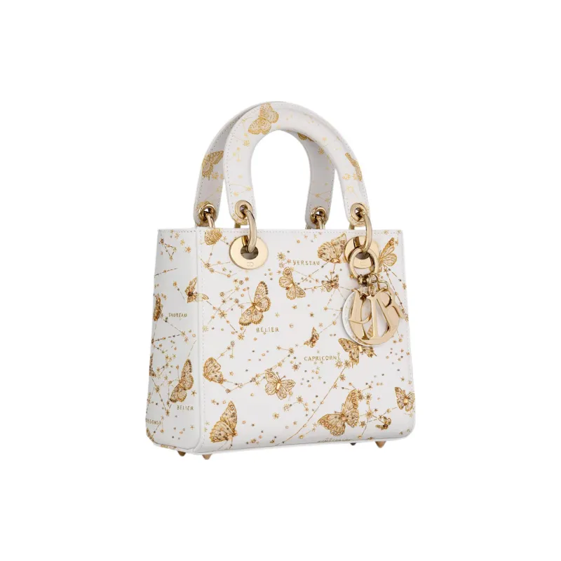 DIOR Lady D-Lite Cow Leather Dior Bag Shoulder Bag Crossbody Bag Handbag Small Size Women's White & Gold-2