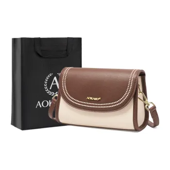 AOKANG Cow Leather Shoulder Bag, Crossbody Bag Regular Women's Light Coffee/Beige Apricot/Coffee