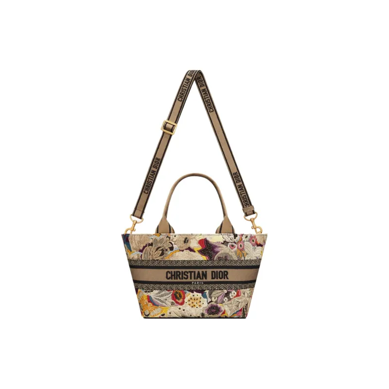 DIOR Butterfly Embroidery Tote Bag Shopping Bag Shoulder Bag Crossbody Bag Handbag Women's Greige/Multicolor-2
